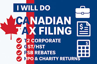 do canadian taxes, t2 corporate taxes, gst hst, psb rebates, npo charity returns