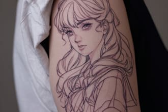 tattoo illustration anime style in lines