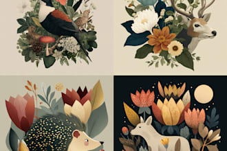 do watercolor painting of animals, botanicals