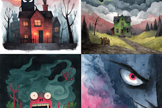 make art typography funny, cartoon and horror