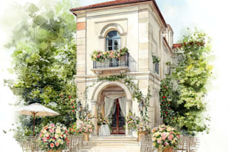 do your wedding venue photo in watercolor illustration