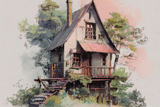 draw house illustration watercolor style