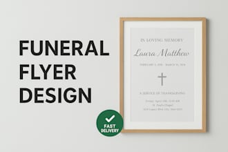 design event, funeral flyer, obituary and program in 10 hrs