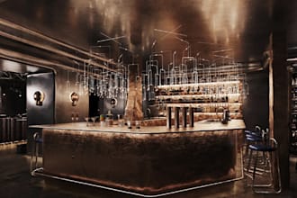 rebuild 3d luxury restaurant,coffee shop,barstools,cozy bar interior,3drendering