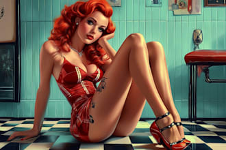 draw pin up girl and pin up girl illustration of art