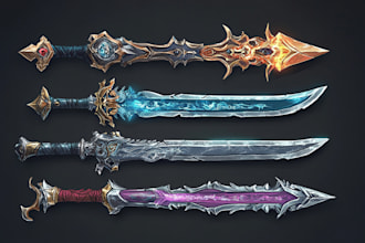 draw custom fantasy dnd weapons art and props