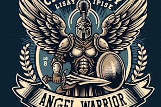 design high quality angel warrior mascot logo with t shirt design