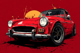 draw car illustration for tshirt with anime style