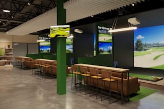 do 3d rendering for indoor golf simulator and studio