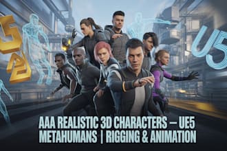 create aaa realistic 3d game characters, metahumans, rigging animation in ue5