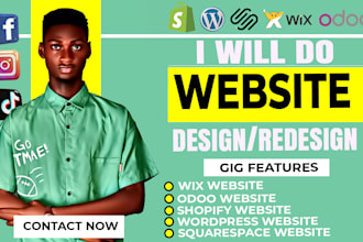 design, redesign shopify, wix, wordpress, squarespace, godaddy and odoo website