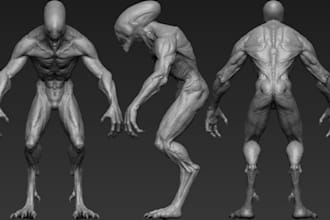 do realistic sci fi horror creature,zbrush sculpting,humanoid character,animal