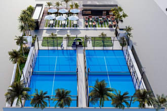 redesign paddle court, 3d padel design, pickleball, sportturf,tennis, rendering