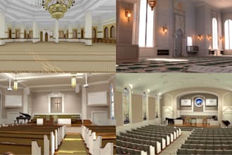 do 3d islamic mosque design and church building design with animation