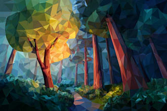 create high detailed low poly vector illustrations for