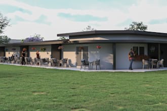 redesign3d cafe terrace setup,restaurant exteror patio,beer garden,cgi rendering