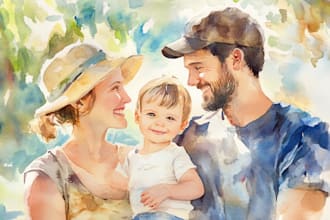 create a watercolor family portrait