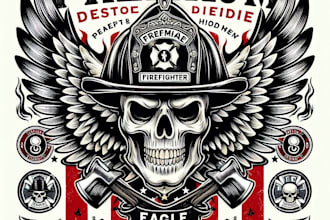 design premium retro skull eagle firefighter logo t shirt design