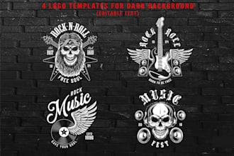 design retro emblems skull t shirt rock roll guitar logo