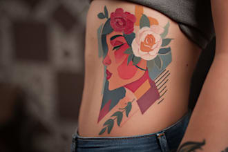 craft unique custom tattoo design, body art, tattoo sleeve in watercolor