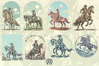 design vintage cowboy horse logo with illustration