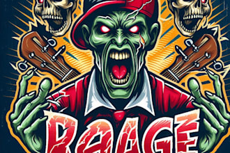 design high quality zombie rage mascot logo with t shirt design
