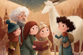 christmas book illustration, christmas children book, story book, christian book
