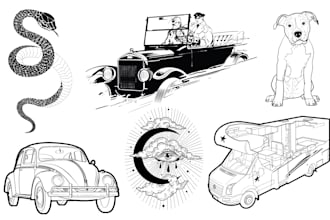do simple line art and silhouette vector illustration