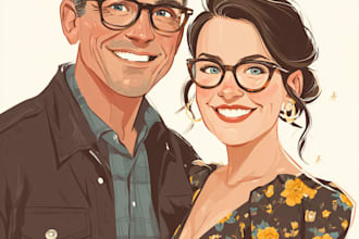 illustrate a romantic family couple portrait