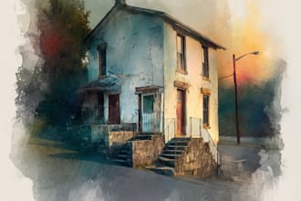 draw house and building photo into watercolor art