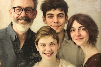 design a wonderful family portrait oil painting