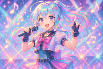 write custom anime song style lyrics and perform with anime voice female vocals