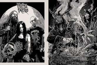 draw a metal, horror, dark art illustration