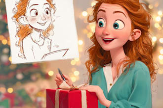 make a christmas caricature and a holiday gift card drawing
