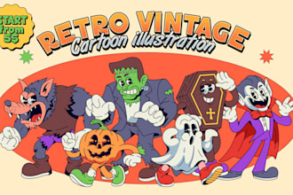 draw custom retro cartoon illustration