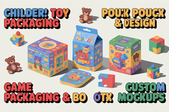 do children toy packaging, toy packaging, game packaging and toy pouch design