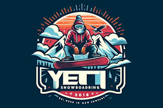 design an awesome  yeti snowboarding logo with express delivery