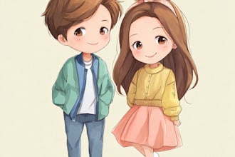 draw cute couple chibi illustration
