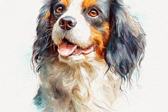 draw pet portrait illustration watercolor style