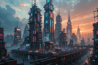 illustrate a cyberpunk futuristic city art