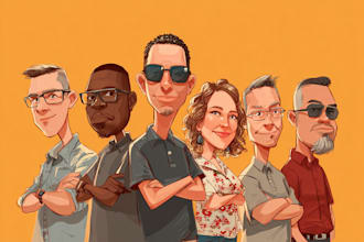 draw group cartoon, caricature based on your photo