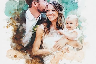 watercolor family portrait wedding portrait baby portrait