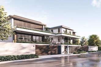 3d minimalist cozy apartment, facade exterior,3d elevation, cgi interior,hallway