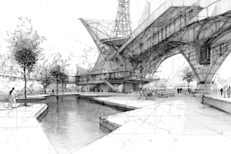 draw architectural of building and urban sketches