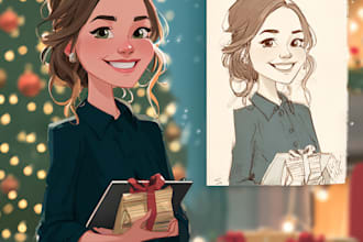 make a christmas caricature and a holiday gift card drawing