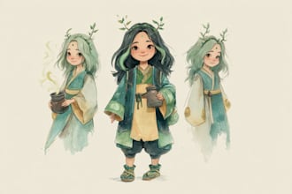 make a custom anime or cartoon watercolor character