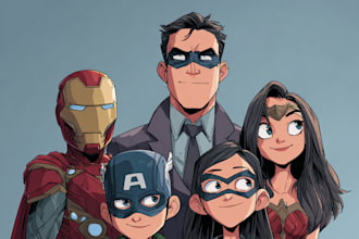 make a family superhero portraits for you