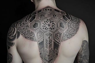 do black and white geometric custom tattoo