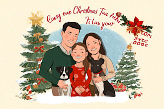 draw cute beautiful christmas card illustration