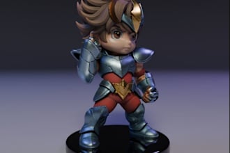 sculpt 3d cute model, chibi style, flowing hair,vinyl stl,potrait, 3d mascot,obj
